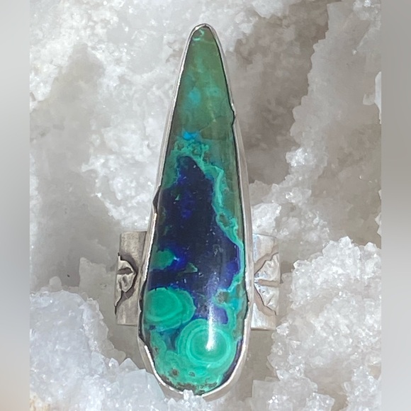 Stone Sparrow Designs Jewelry - Malachite in Azurite Sterling Talon Ring